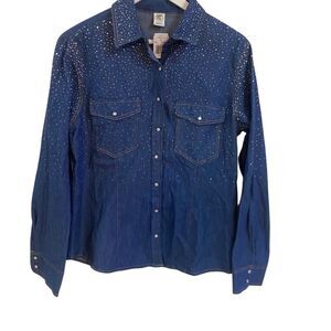 This & That RA bling denim NWT pearl snap buttons chambray button down blouse la